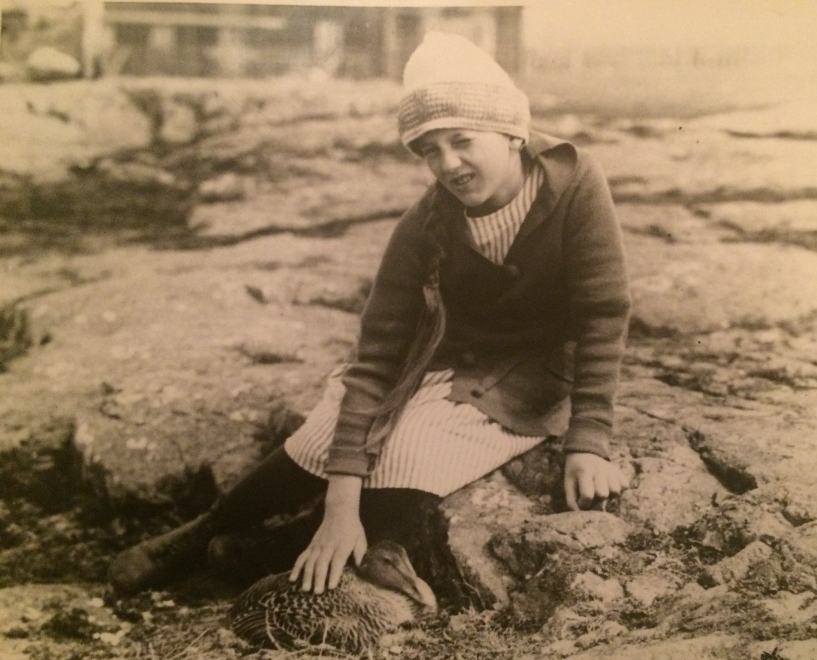 Meri Karlsson ja haahka Signilskärillä 1927. Kuva Johannes Snellman, Eva Karlssonin kotialbumi